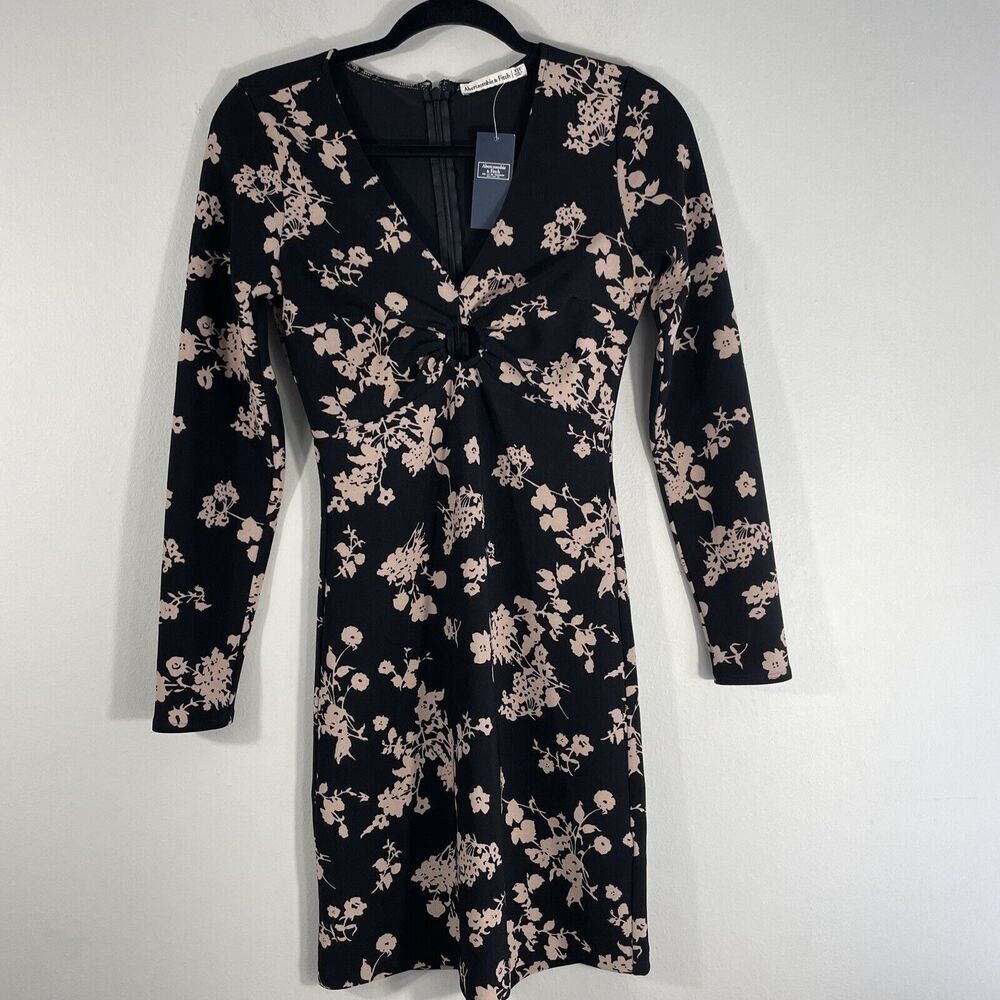 Abercrombie & Fitch A-line Dress V Neck Long Sleeve Floral Print Size XST Brown